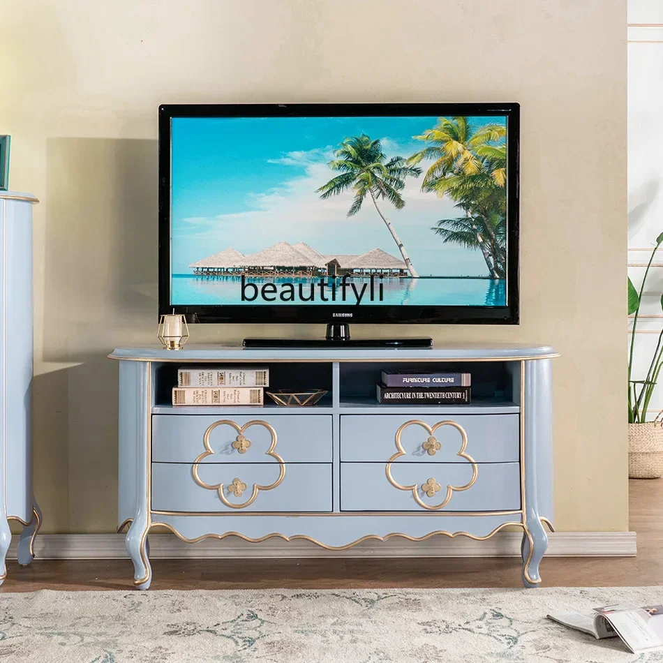 

American Mediterranean TV Cabinet Living Room Entrance Cabinet Small Unit Storage Solid Wood Bedroom Storage Cabinet