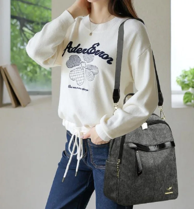New Korean Fashion High Quality Denim Travel Backpacks Women's Double Zipper Shoulder Bags Laptop School Bag Crossbody Bag