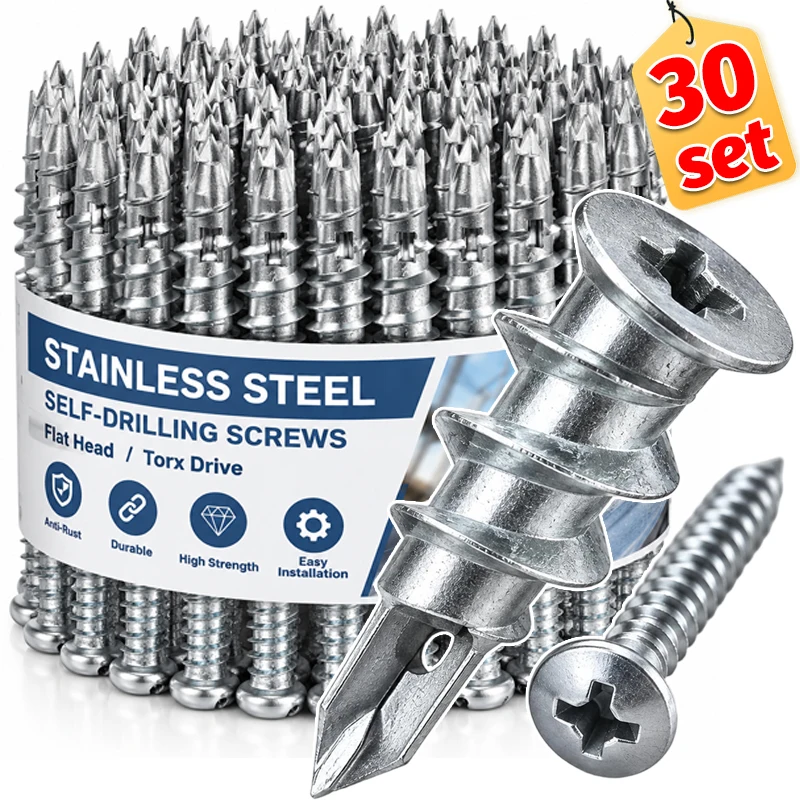 Metal Self-Tapping Drywall Screw Wall Anchors Plasterboard Dowels Drilling Plug Photo Frame Mounting Expansion Screw Fastener