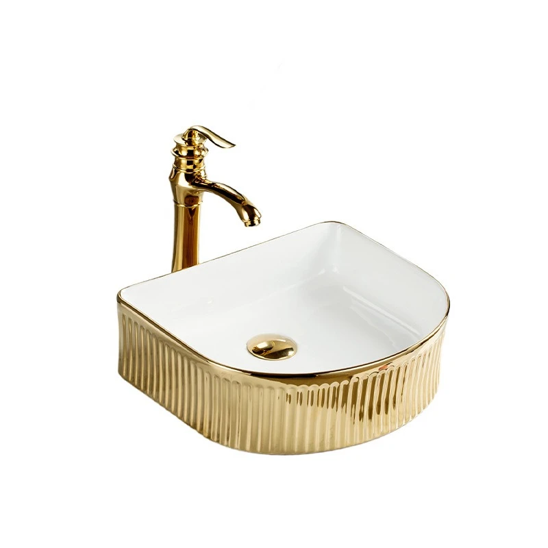 

Customized electroplated ceramic art basin, gold bathroom wash basin