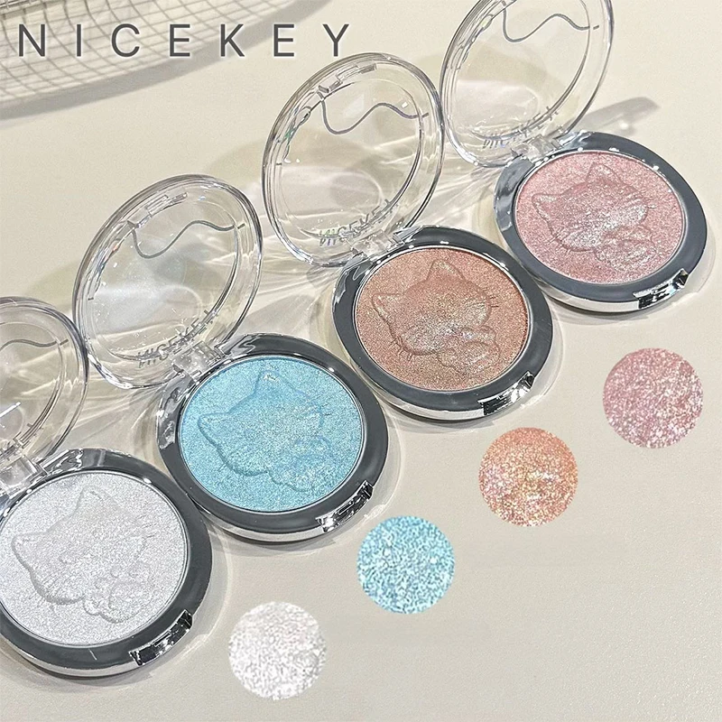 NICEKEY Monochrom-Highlighter-Puder Glitzer Schimmer Gesichtspuder Aufhellender Glänzender Lidschatten Make-up Diamant-Highlighter-Palette