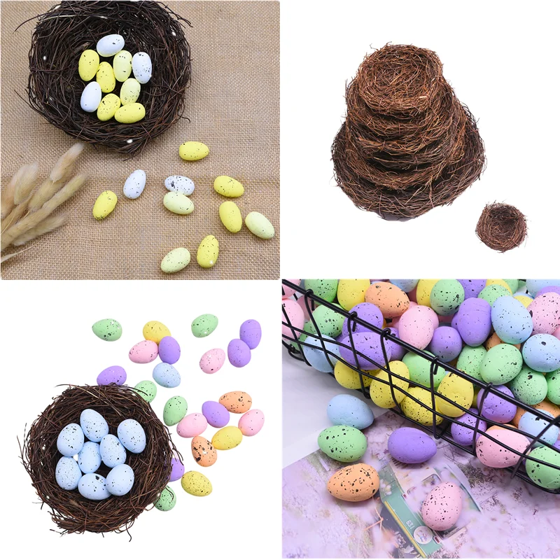 Happy Easter Party Ornament Rattan Weaving Simulation Birds Nest And Mini Colored Foam Easter Eggs DIY Home Party Decor Supplies