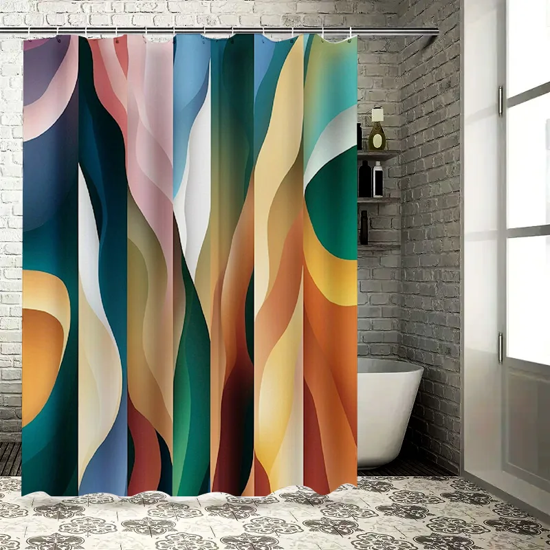 

Colorful Wave Print Shower Curtain Home Decor Waterproof Polyester Bathroom Decoration for Bathrooms Blue Yellow Pink Green Whit