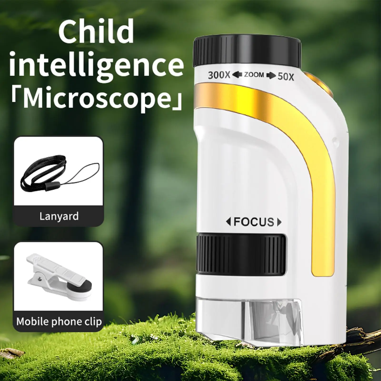 Kids Pocket Microscope 50x-300x Magnification with LED Light, Portable Handheld Digital Microscope for Children, Boys & Girls