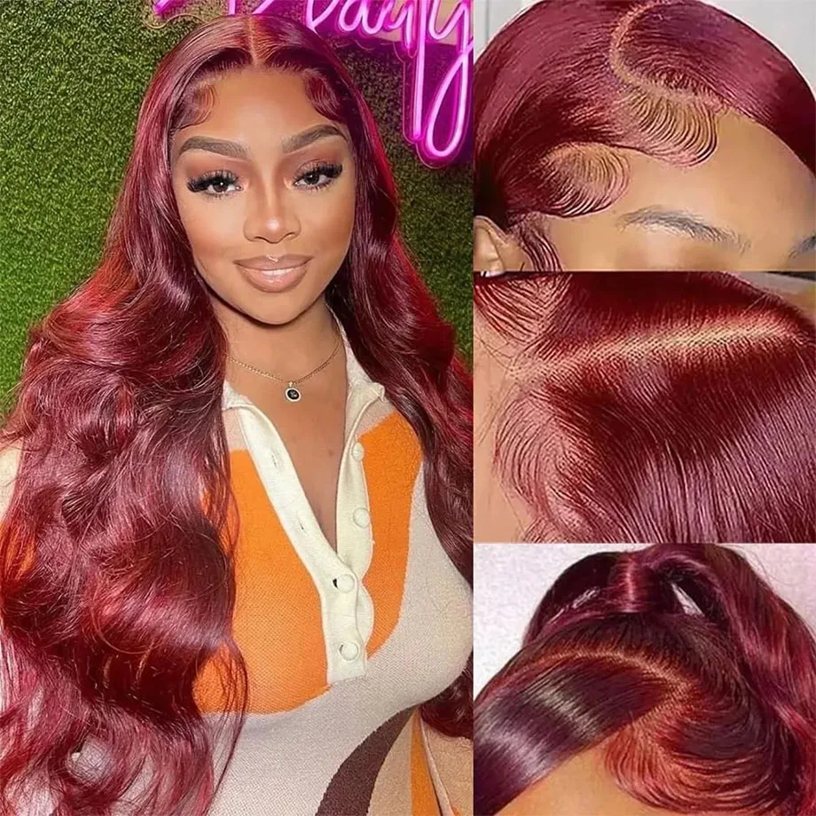 Burgundy 13x6 Hd Lace Frontal Human Hair Wig 220 Density Brazilian 13x4 Lace Front Wig 99j Body Wave Human Hair Wigs For Women image 2