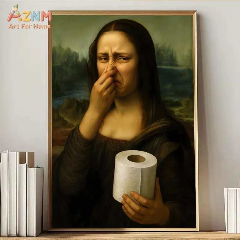 Funny Mona Lisa Frida Kahlo Bathroom Canvas Poster Spoof Classic Painting Smelly Toilet Humor Wall Decor Restroom Decoration