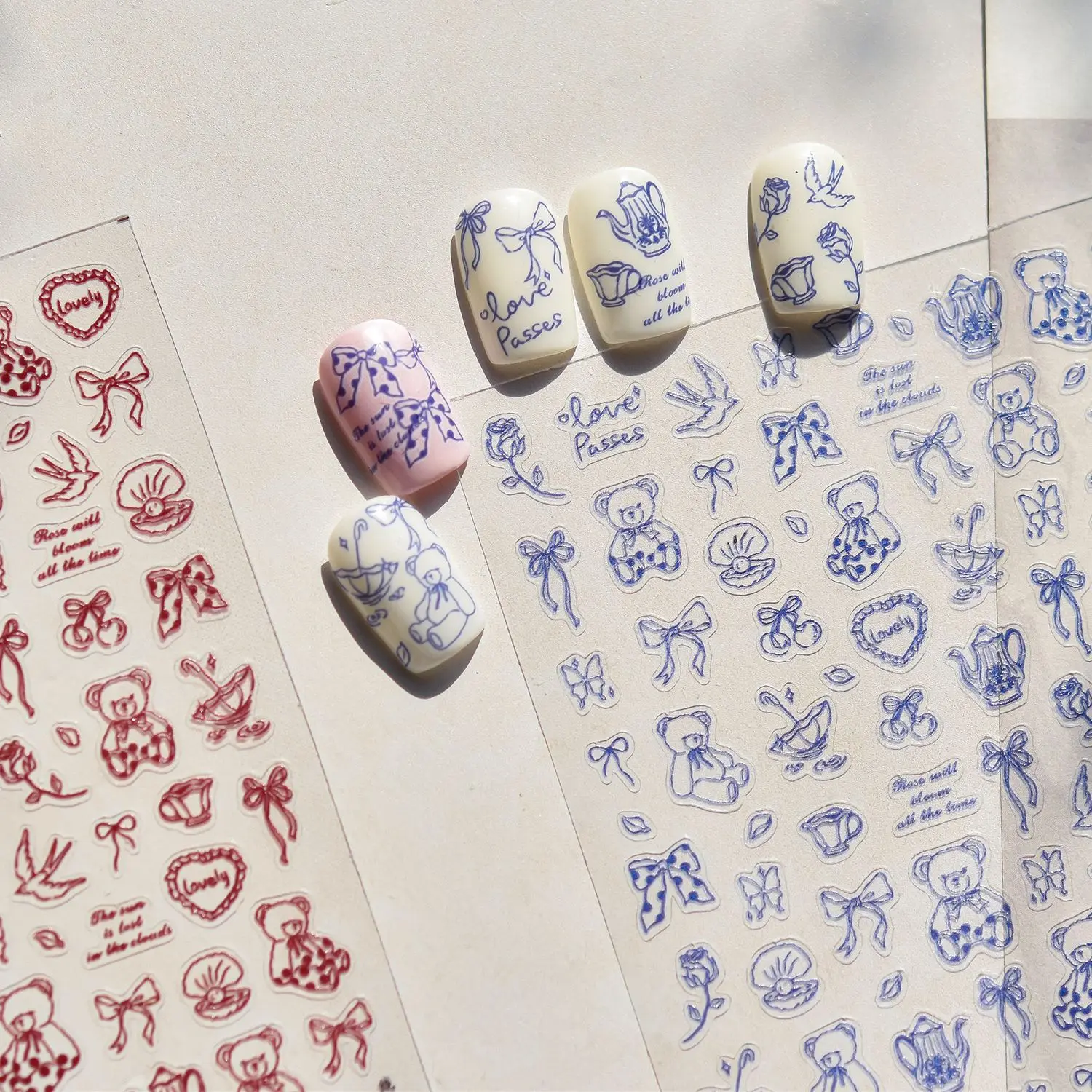 لطيف الكرتون ملصقات الأظافر رقيقة صعبة الحديثة بسيطة خط الدب مسمار الفن اكسسوارات ملصقات الظهر لاصق الأظافر زينة ثلاثية الأبعاد #4