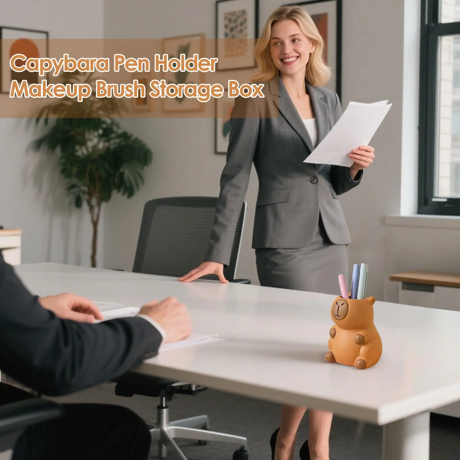 책상용 재미있는 펜 홀더 카피바라 동물 펜 홀더 칫솔용 만화 수납 장식품 책갈피 머리핀 문구 화장대
