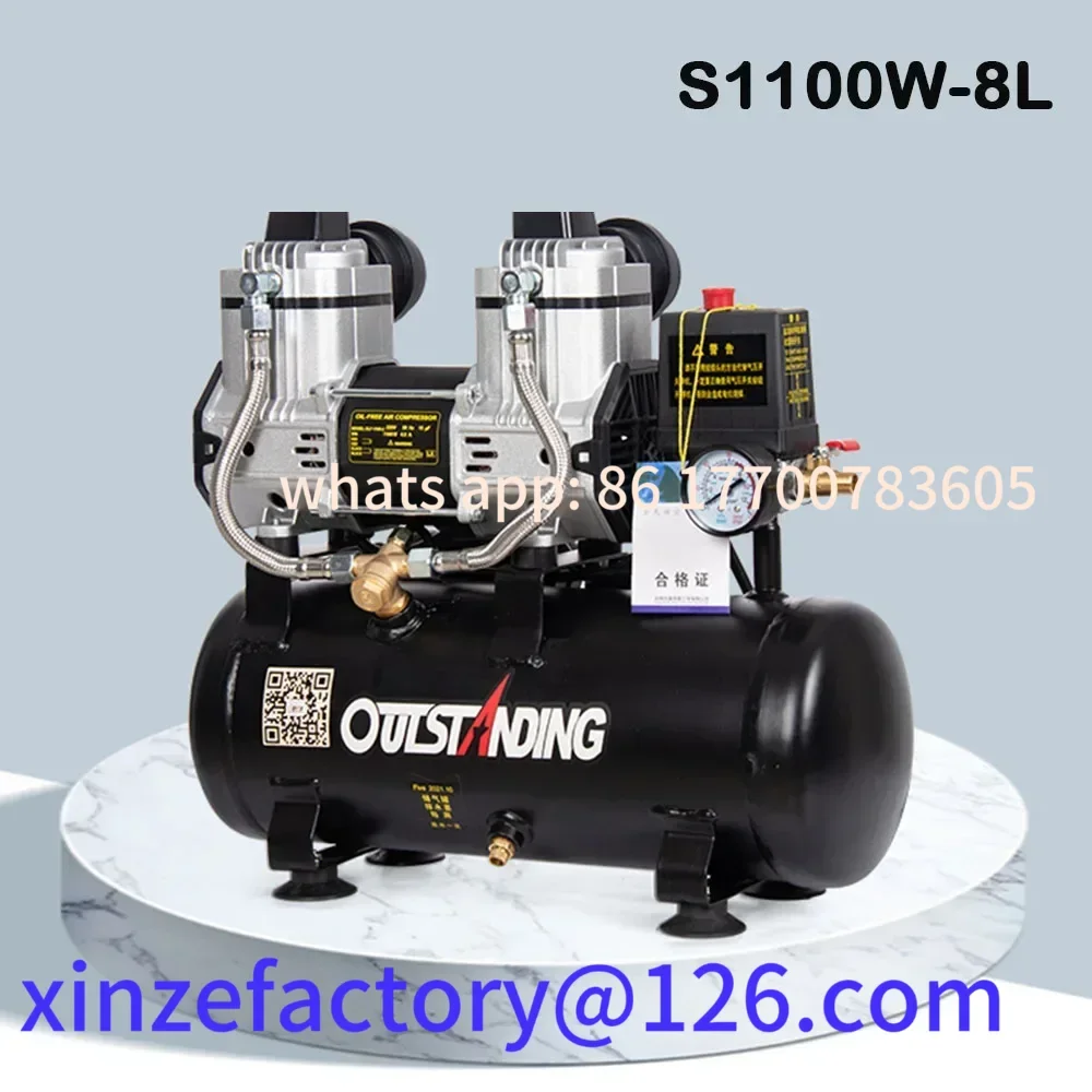 

220V 1100W 8L Small Air Compressor 6L Oil-free Silent High Pressure Industrial Air Compressor Portable Woodworking Air Pump