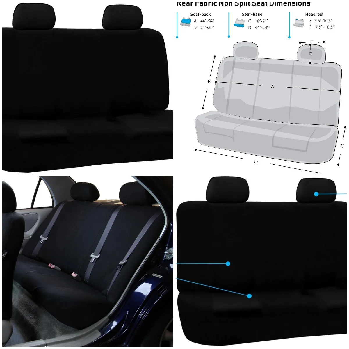 

Rear Solid Bench Seat Cover | Universal Cloth for SUV, Sedan, Van | Washable Black Interior Accessory