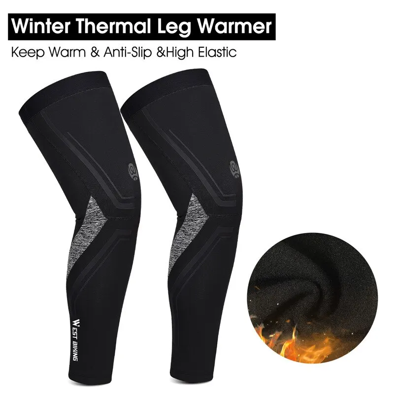 WEST BIKING Warm Leg Sleeves Running Fitness Sports Gear Autumn Winter Plus Velvet Legwarmers MTB Road Bicycle Thermal Leggings