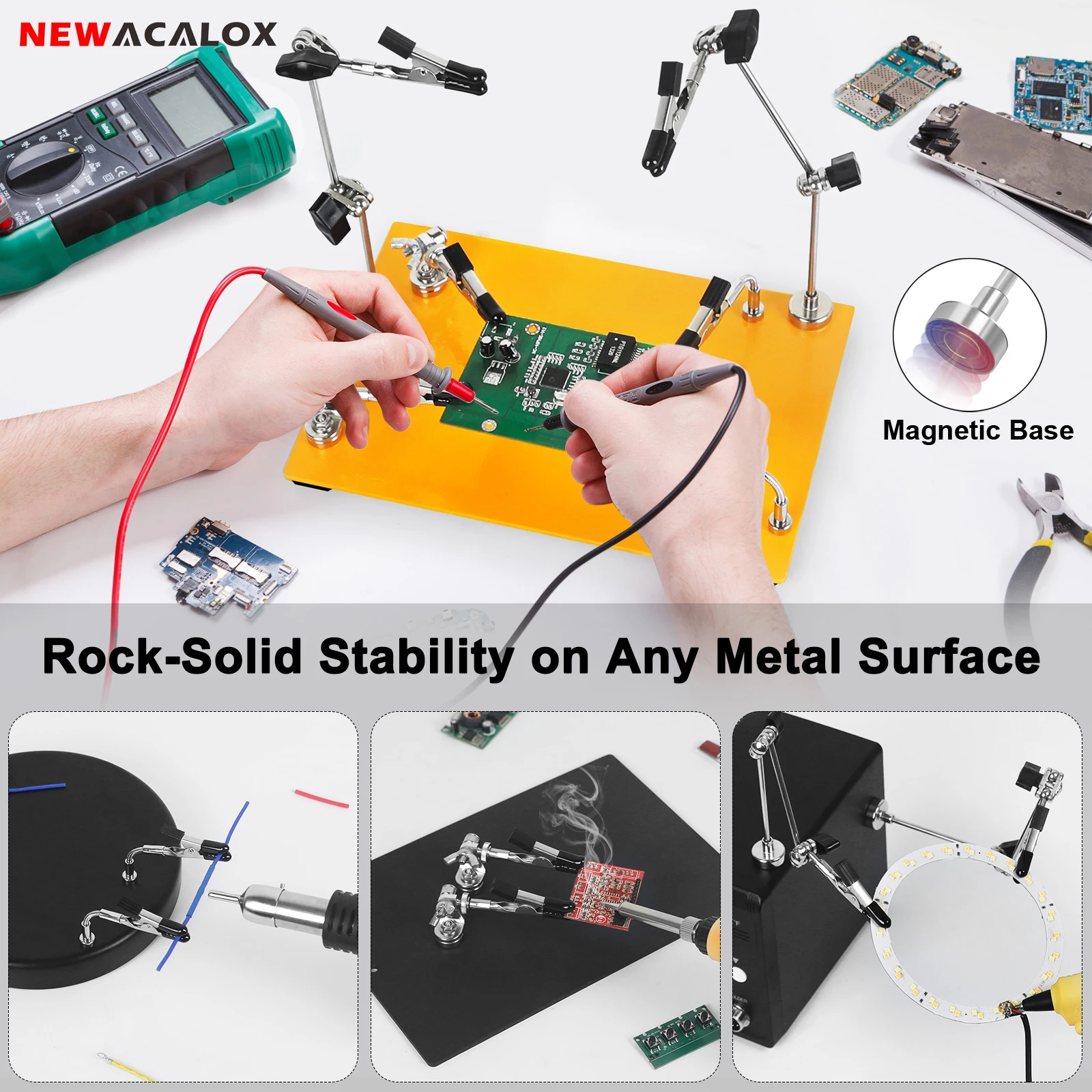 

NEWACALOX Magnetic Flexible Helping Hands Soldering Tool 4 PCB Holders Hands-Free Tool for Electronics Repair Soldering, Jewelry