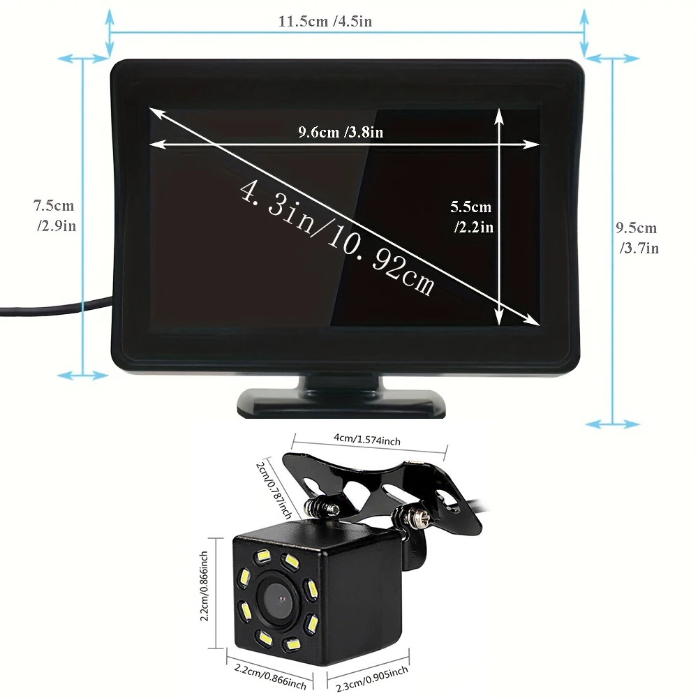 4.3 inch TFT LCD Car HD Monitor Reverse Camera Security Display for Reverse Backup Parking Camera Drive Recorder