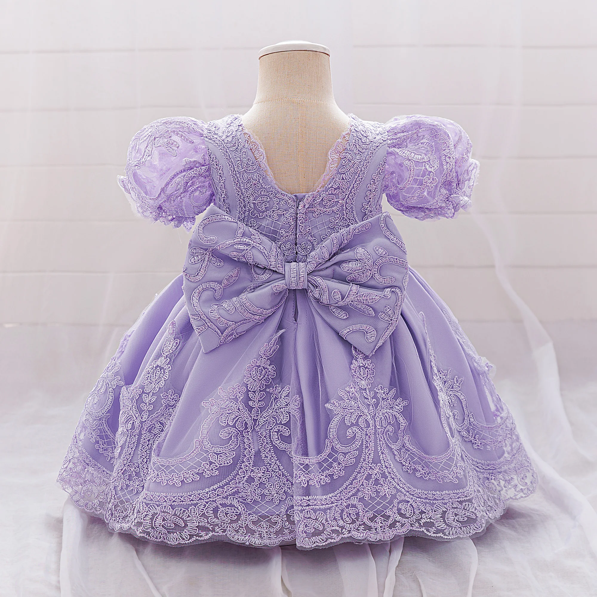 

Toddler Embroidery Princess Party Baby Girl Dress Big Bow 1st Birthday Flower Wedding Dress Baby Formal Baptism Bridesmaids Gown