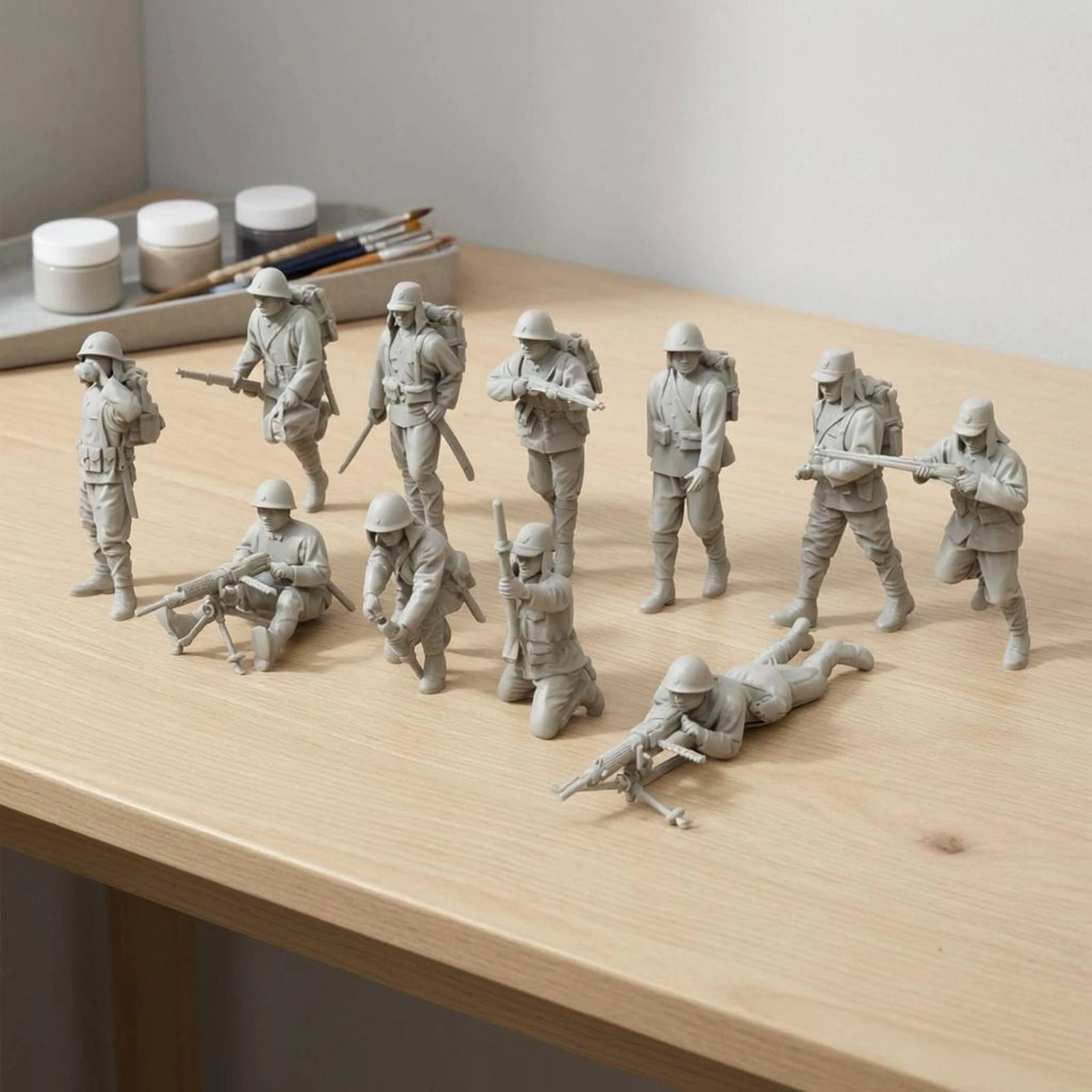 11 Pieces Unpainted Miniature Soldier No Base Resin Soldier Figurine Small-Scale Figurine Realistic Decor Compact view 5