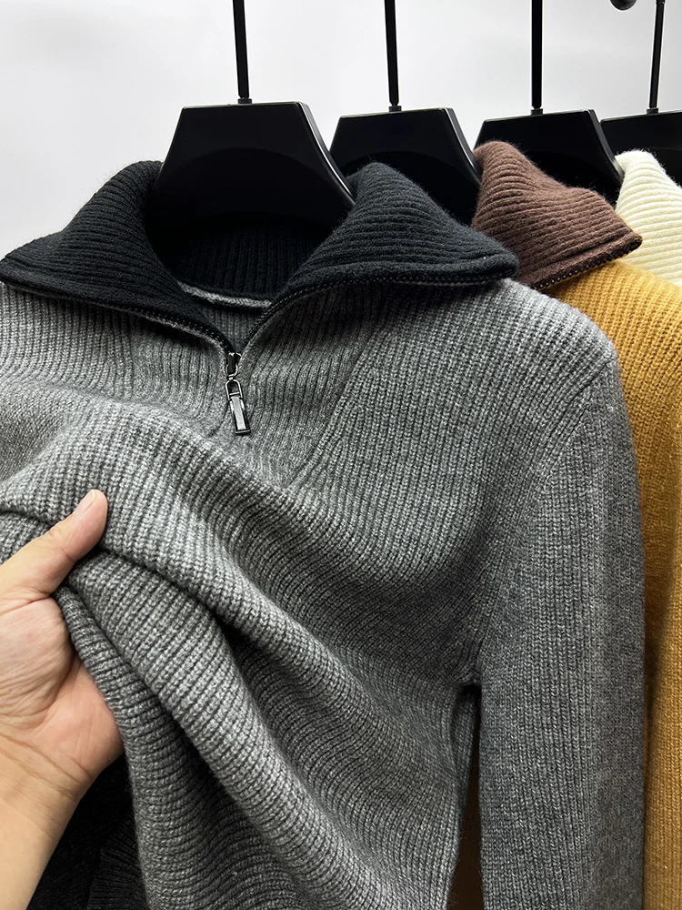 

High-End Men's Knitted Sweater Jaet f Zip Thi High Collar Winter Base Layer irt Trendy Youth Fitn Friendly