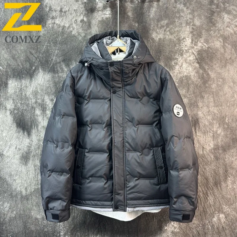 

COMXZ Мужской пуховик, новая зимняя утолщенная термохолодостойкая парка, водонепроницаемое и ветрозащитное пальто с капюшоном на белом утином пуху 2025