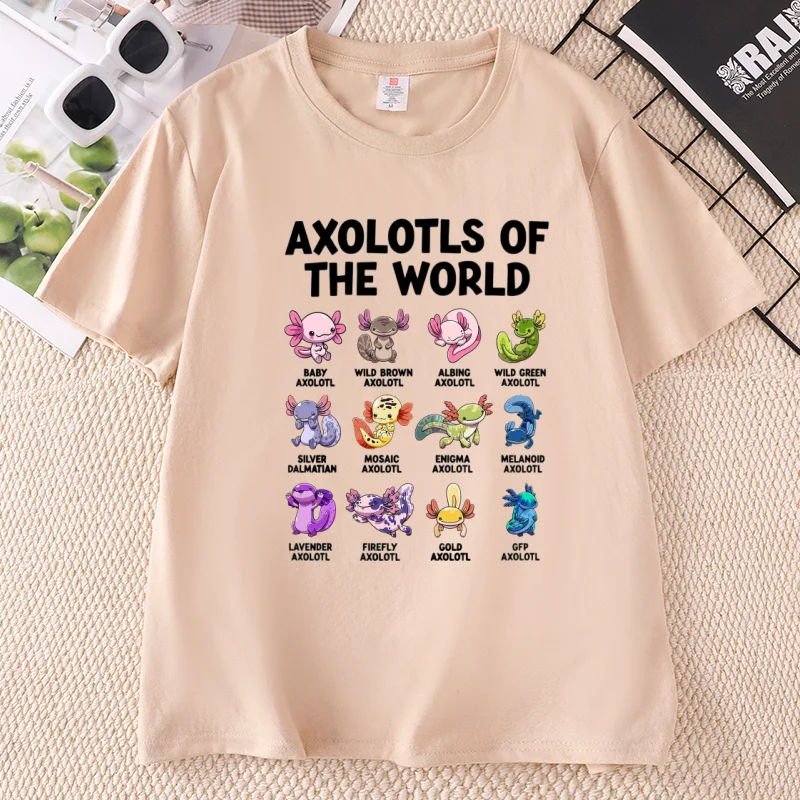 Axolotl T Shirt Funny Animal Axolotls of The World T-Shirt Lizard Meme Graphic T Shirts Casual Round Neck Printed Clothing Tee
