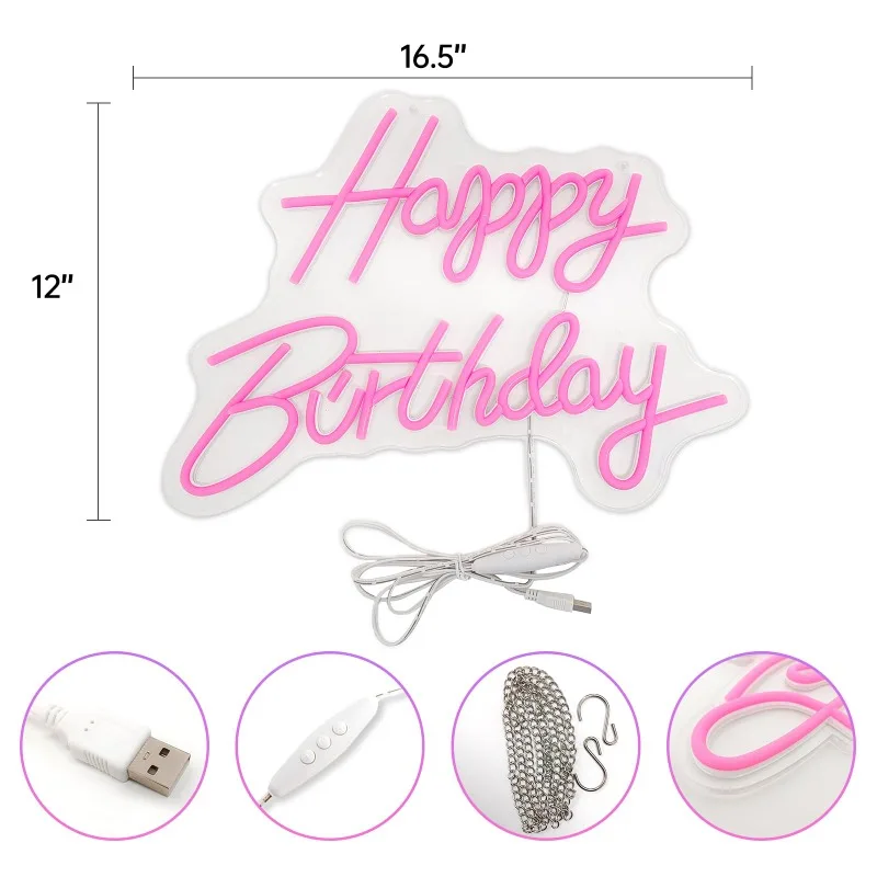 Imagem -05 - Grande Neon Sign Wall Decor Light up Backdrop Birthday Party Usb Powered Cor Rosa 16.5 x 10