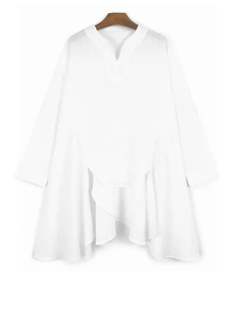 المرأة الأزرق غير النظامية هيم حجم كبير بلوزة غير رسمية جديدة الخامس الرقبة طويلة الأكمام قميص موضة المد ربيع الخريف #5