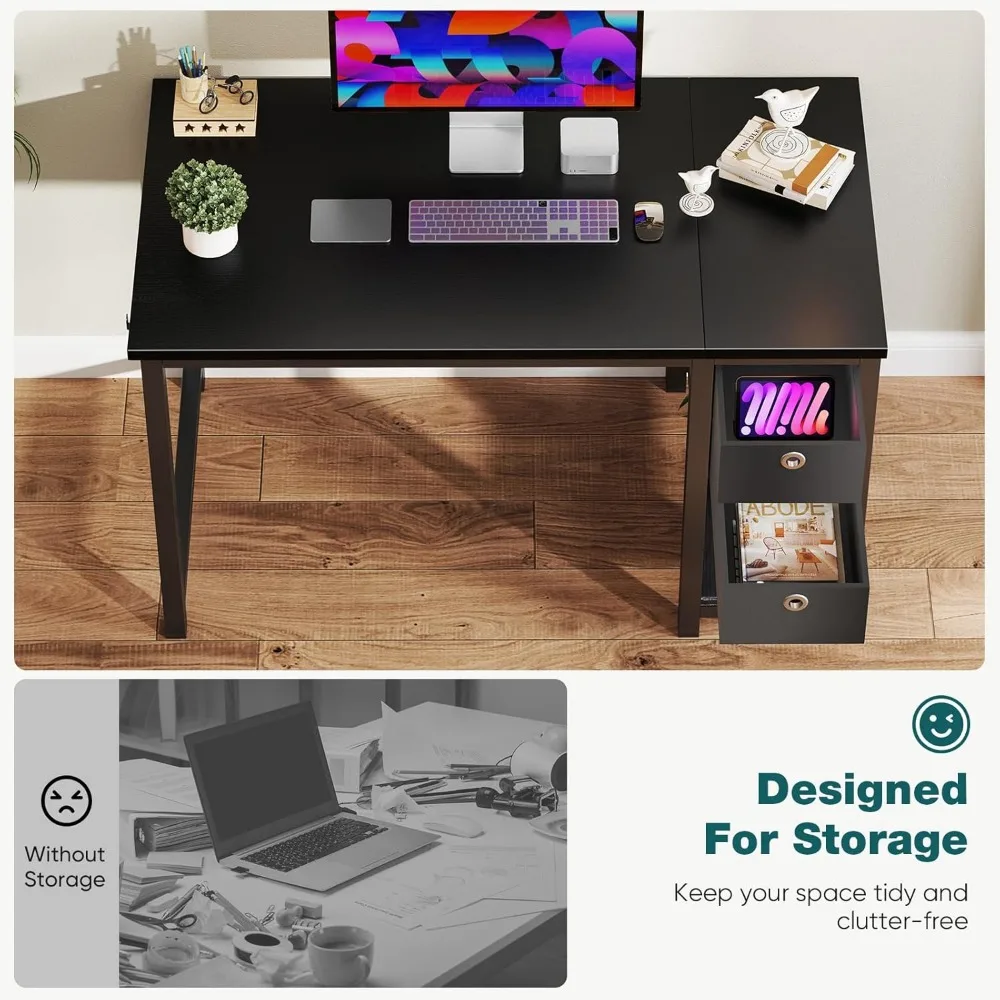 Computer Desk with Storage Drawers, Modern Simple Study Writing Table for Home Office, Spacious 40x24 Desk