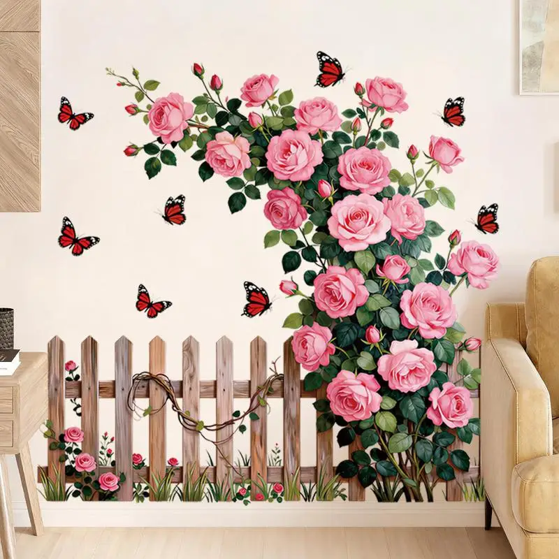 Waterproof Rose Vine Wall Decals Eco-Friendly Non-Toxic Self-Adhesive Floral Stickers for Nursery Garden Birthday Party