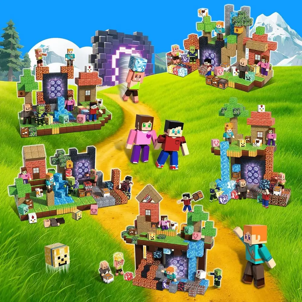 Ensemble de construction magnétique 210 pièces avec 8 figurines d'action, jouets STEM 2025 pour enfants, cadeau de noël, apprentissage imaginatif pour garçons et