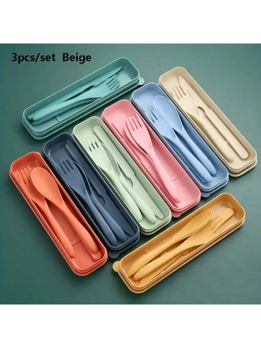 

3 In 1 Camping Utensil Set, Reusable Utensils Set With Case, Travel Utensils, Portable Utensils Set, Friendly Plastic Case For