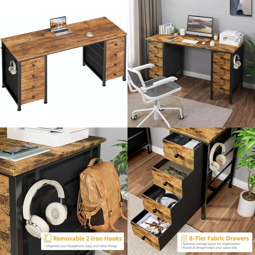 

Элегантный компьютерный стол с 55-дюймовым тканевым ящиком для домашнего офиса, письма, учебы и решения для хранения вещей