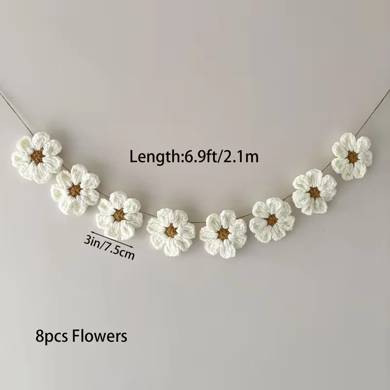 Daisy Garlands Wall Hanging, Crochet Daisy Mother'S Day Decoration, Handmade Crochet Mother'S Day Garland Banner, Home Decor