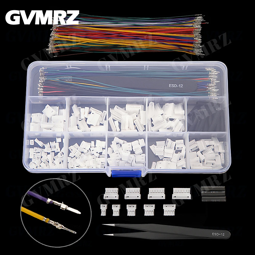 MX1.25MM Connector Sample Kit Male & Female Shells 2P/3P/4P/5P/6P/7P/8P/9P/10P, Terminal Wires, Tweezers, Heat - Shrink Tubing