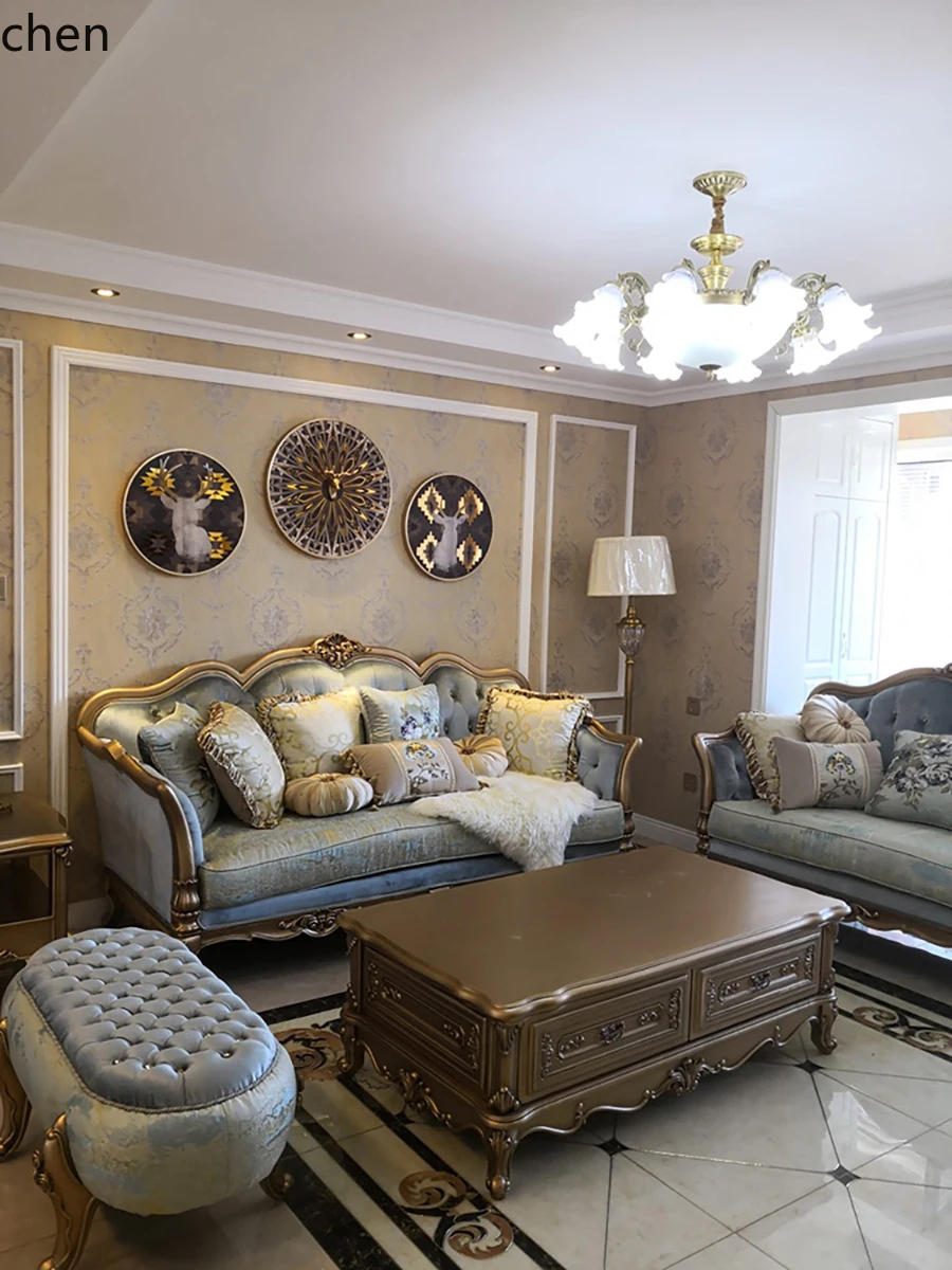 CZ Sofa Set High-End Luxury French Retro Living Room Fabric Solid Wood High-Grade Villa Sofa