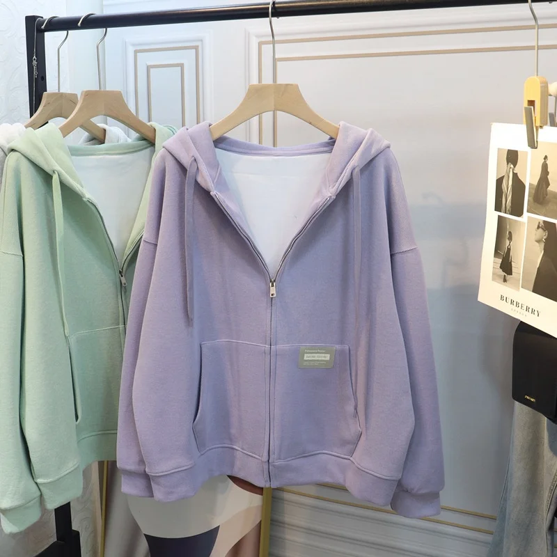 

Женская толстовка больших размеров, мятно-зеленая, свободного кроя, в корейском стиле, с длинными рукавами, из смесового полиэстера и хлопка с эластичными волокнами, летняя повседневная одежда