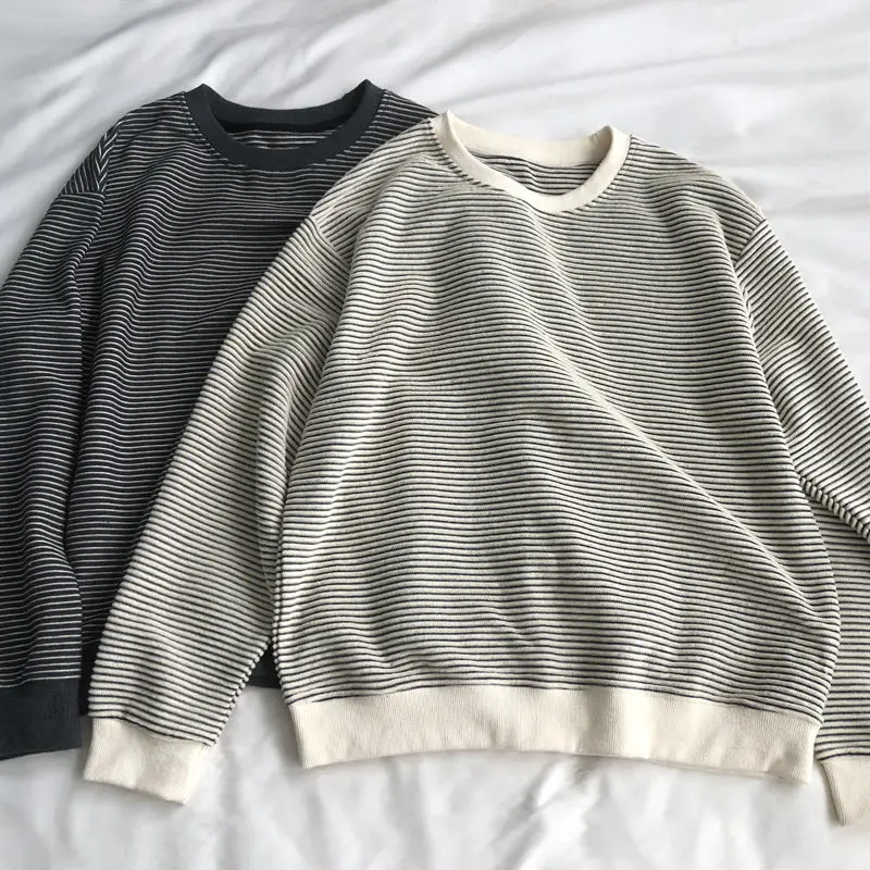 

Japanese Retro Striped Hoodie for Women in Ins Trendy BF Lazy Style Student Pullover Loose and Versatile Top