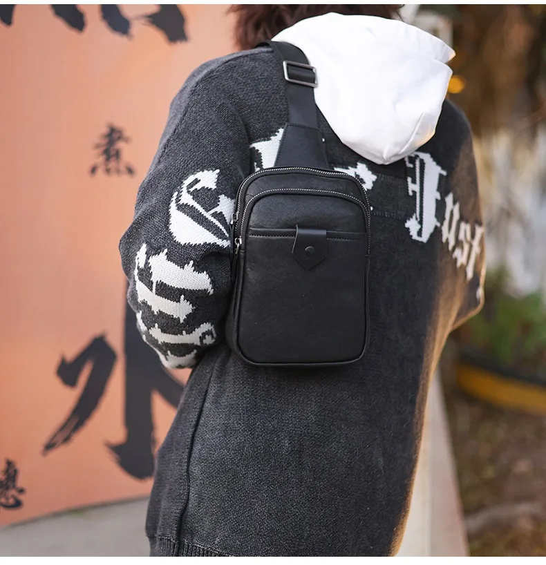 SENOFAN 2024 Cowhide Chest Bag Multifunction Messenger Crossbody Bags Men Real Leather Male Shoulder Sling Waist Bags Mini Phone