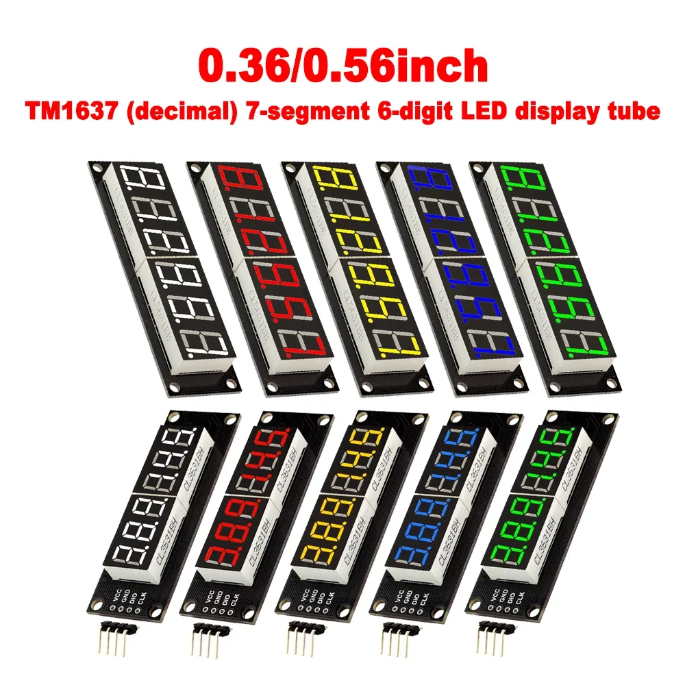 TM1637 LED Display Module for Arduino 6-Digit 7-Segment 0.36''/0.56 Inch Time Clock Indicator Tube Module Red/Blue/Green/Yellow