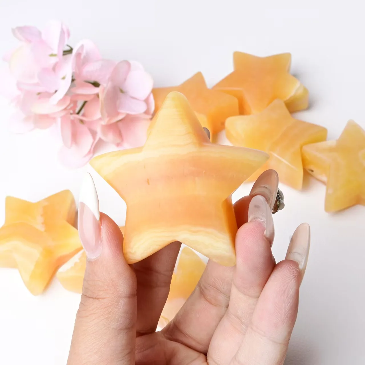 Natural Rough Crystal Stone, Yellow Square Solution Five-pointed Star Moon Carving Ornament