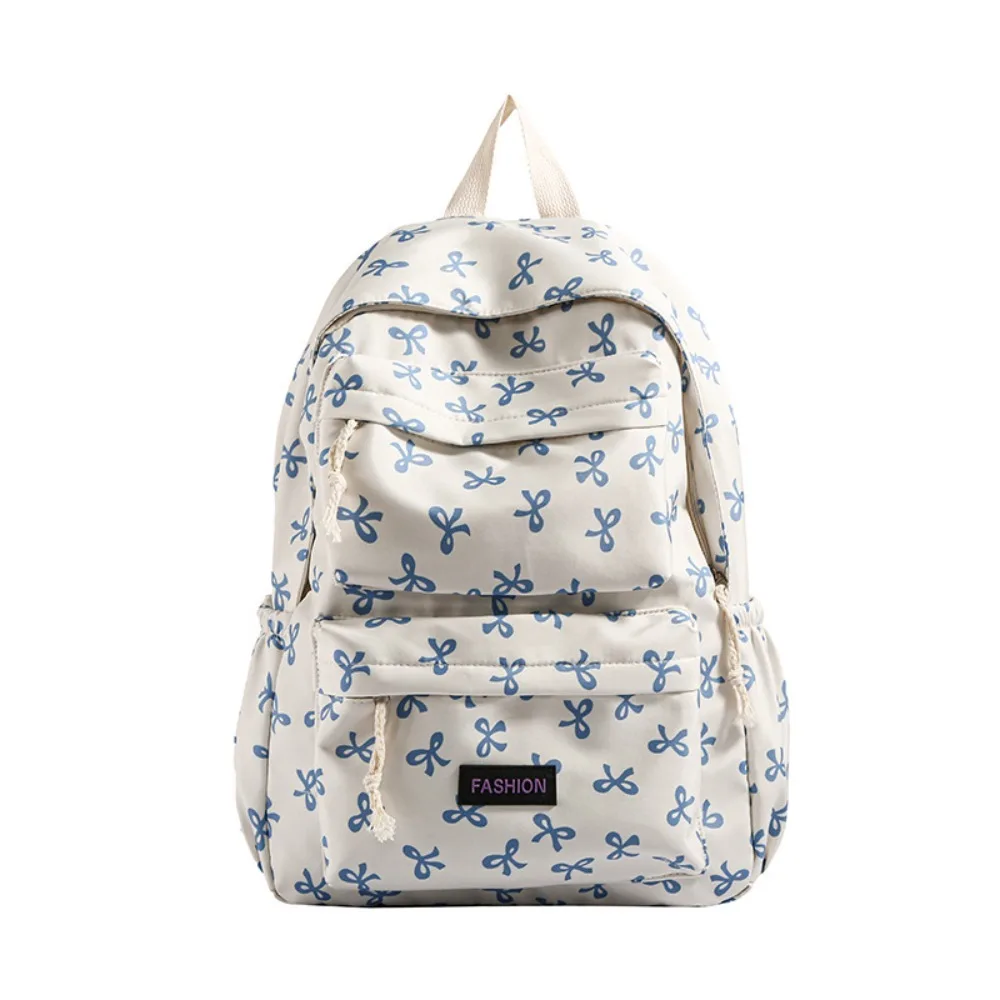 

Cute Bow Printed Students Backpack Adjustable Strap Nylon Book Bag Large Capacity School Bag Outdoor