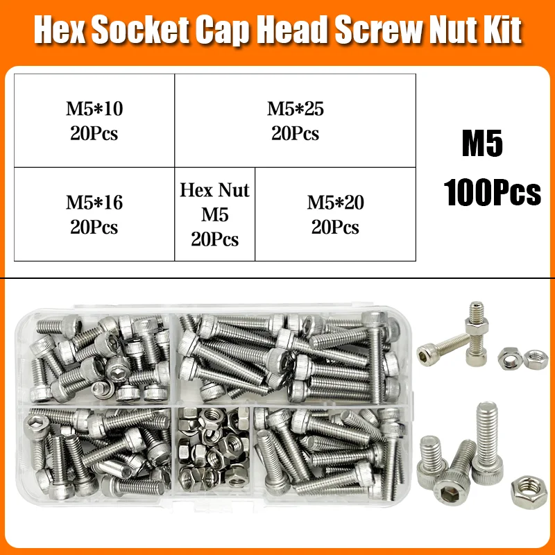 M2 M2,5 M3 M4 M5 M6 M8 304 Edelstahl Sechskant Innensechskantschraube Bolzen Mutter Set Innensechskantschraube DIN912 Sechskantschraube mit Mutter – Detail 15