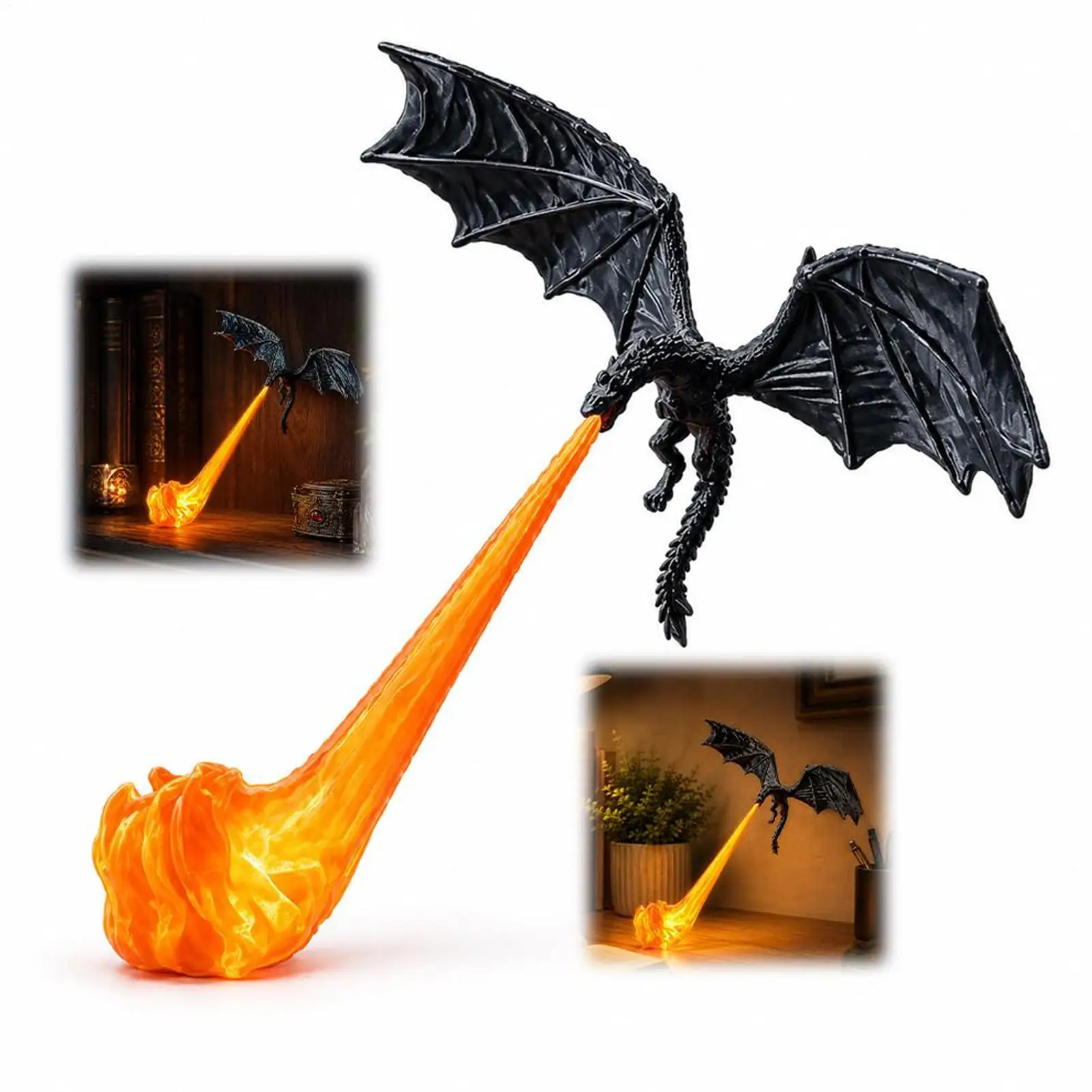Dragon Shaped Bookshelf Corner LED Light 3D Printed Fire-Breathing Dragon Bookshelf Lamp Flying Dragon Lamp bookshelf nook light