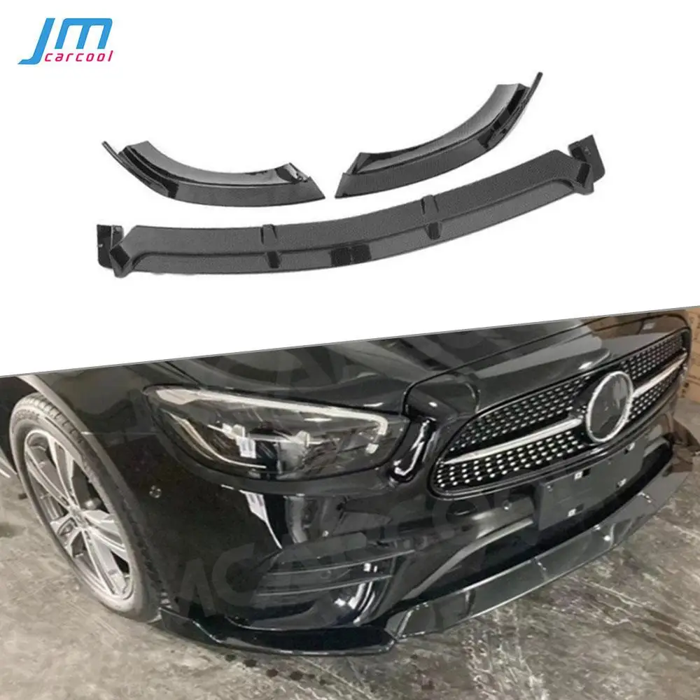 

ABS Gloss Black/ABS Carbon Look Material Front Bumper Lip Spoiler For Mercedes Benz E Class W213 E260 E300 E350 Sport 2021 UP