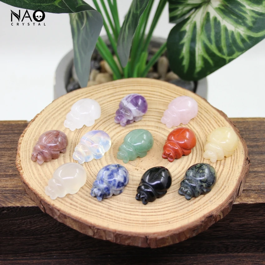 

1" Insects Statue Home Decoration Crafts Reiki Healing Crystal Quartz Beetles Animal Figurine Carved Gemstone Ladybird Kids Gift