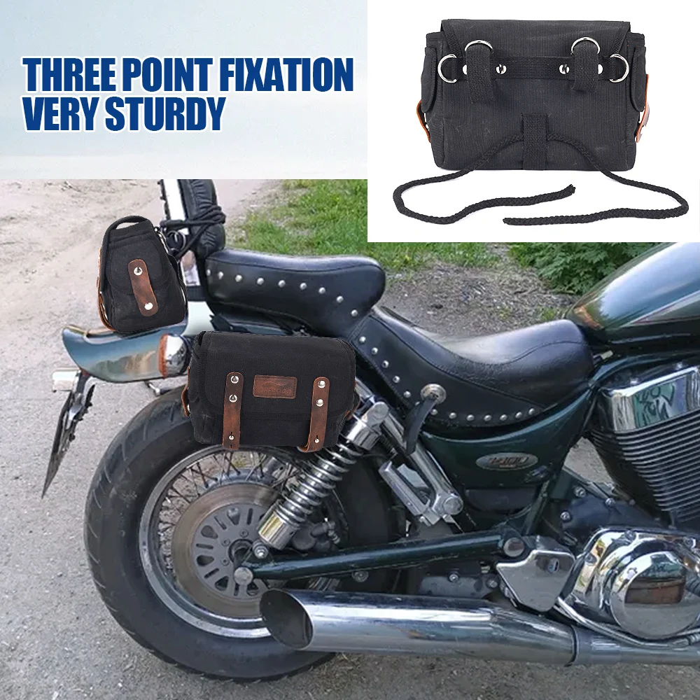 Bolsa de sillín de motocicleta negra, bolsillos laterales universales, bolsa de lona Retro, bolsa de asiento trasero, bolsa trasera de motocicleta, bolsa para bicicleta eléctrica