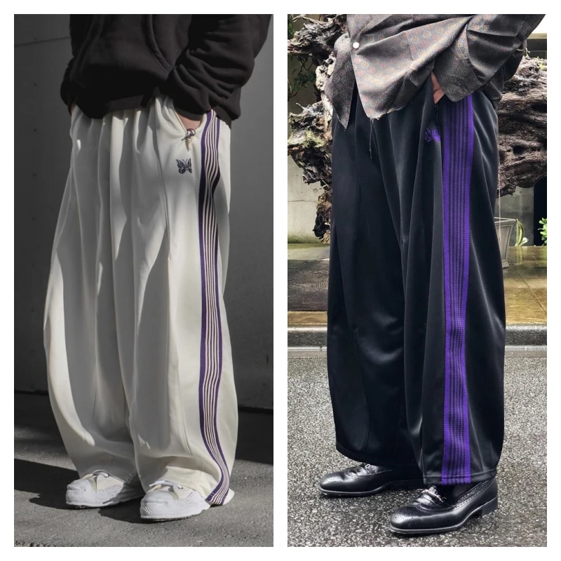 Fashion Popular Nee dles Butterfly Embroidery Striped Sweatpants Loose Casual Mens Womens Wide Leg Pants