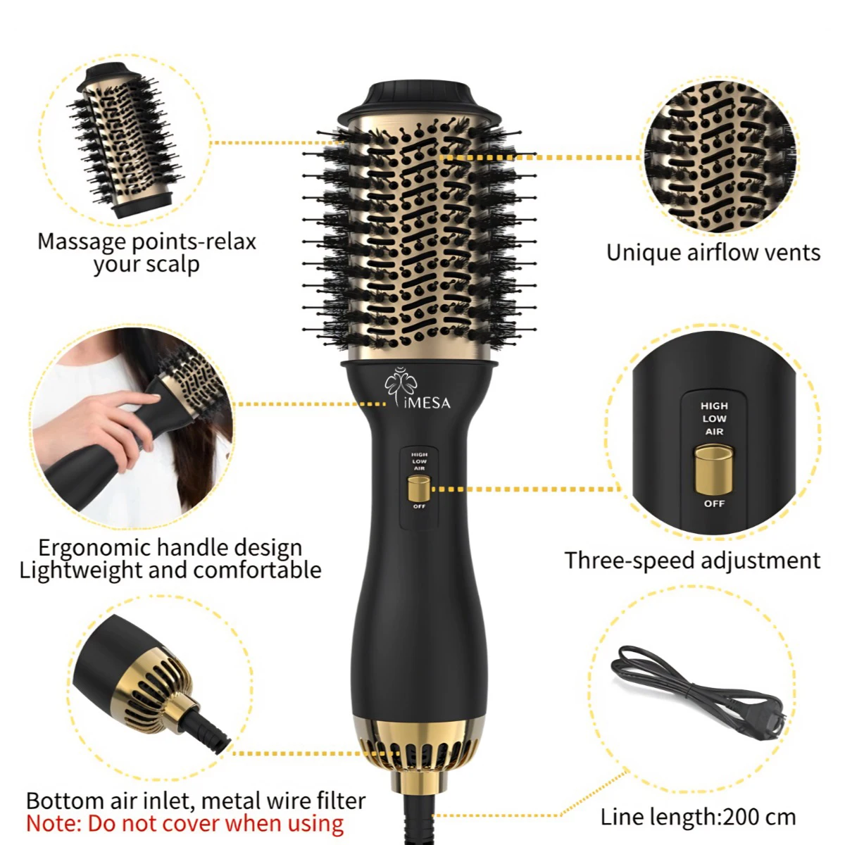 IMESA 4 In 1 Hot Air Brush&Volumizer Plus 2.0multifunctional Styler Professional Home Straight Curling Iron Free Storage Bag