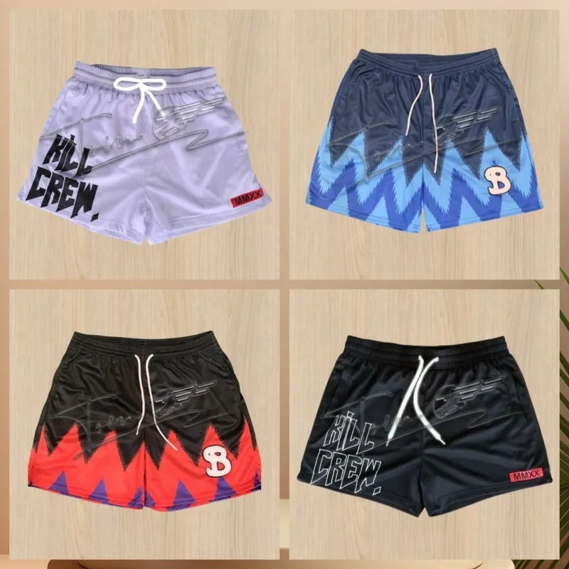 BKTSQD New summer men's shorts men and women's fashion beach seaside sports shorts mesh sports quick-drying quarter pants