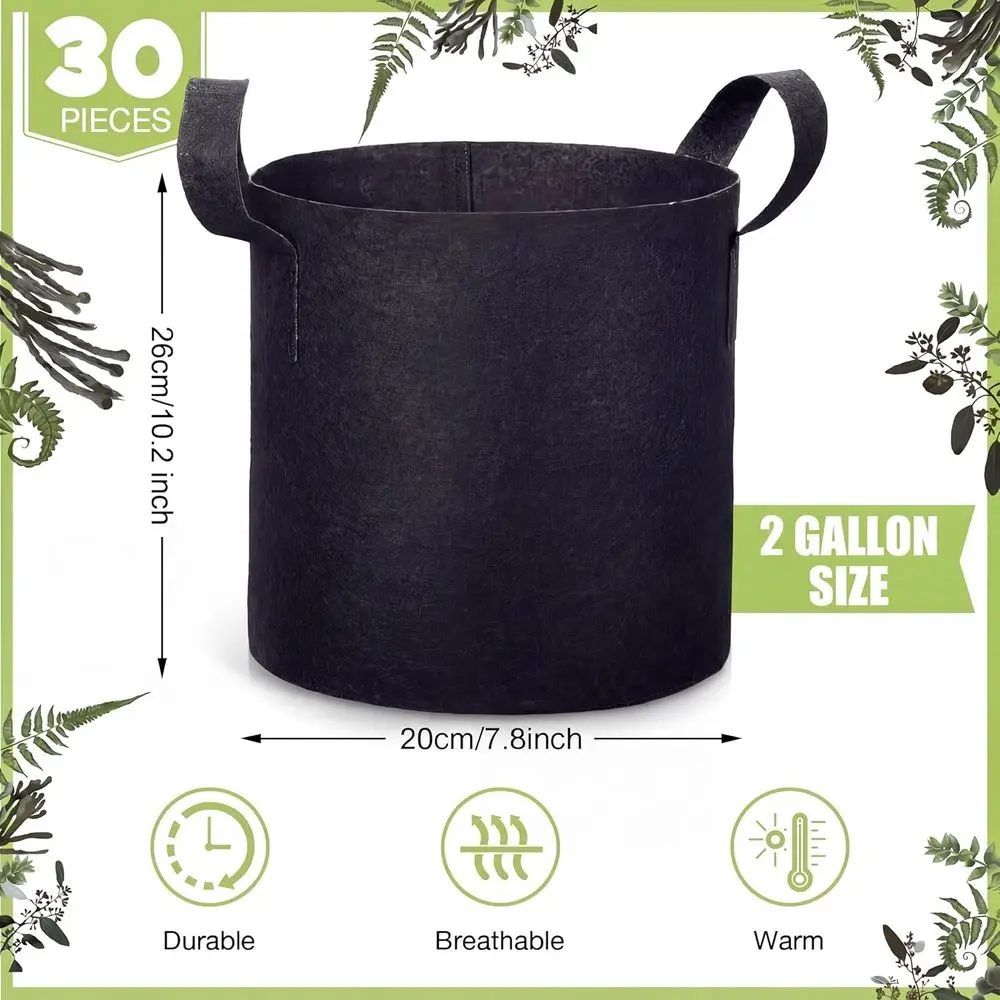 30 Pack 2 Gallon Aeration Fabric Pots with Handles Thickened Non Woven Grow Pots Bulk Plant Bags for Garden Vegetables