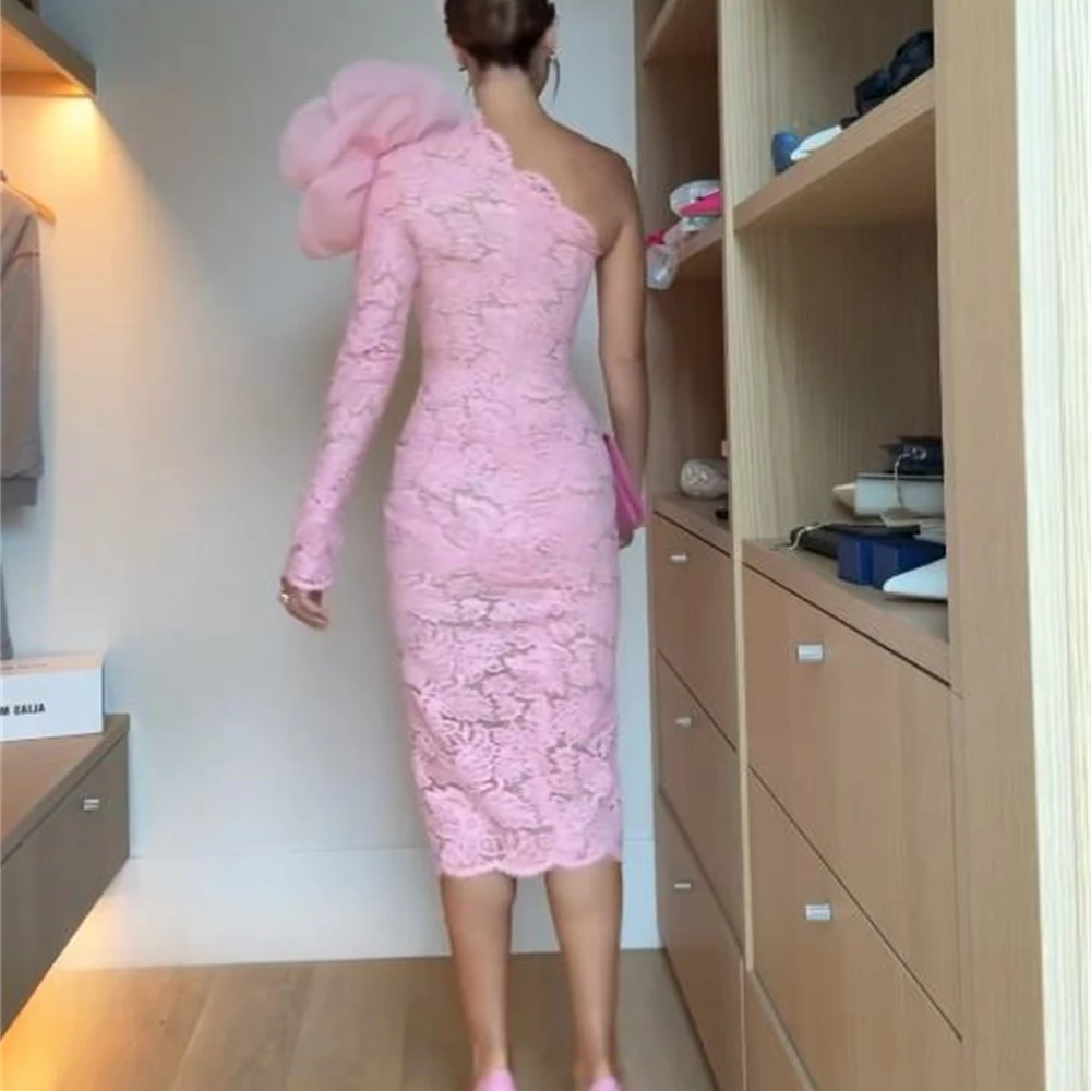 SILIWEYA Elegant Big Flower Lace Formal Dresses Wedding Guest Dress Mother of The Bride Wear One-shoulder Anke Length Pink 2024