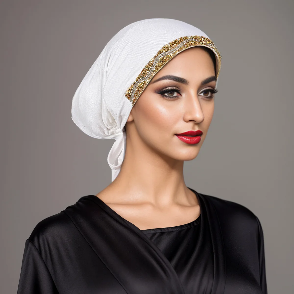 

Shimmer Rhinestone Hijab Muslim Tie Back Caps Women Undercaps Elastic Inner Hijab Soft Jersey Turban Bonnet Beanies Hat Headwear