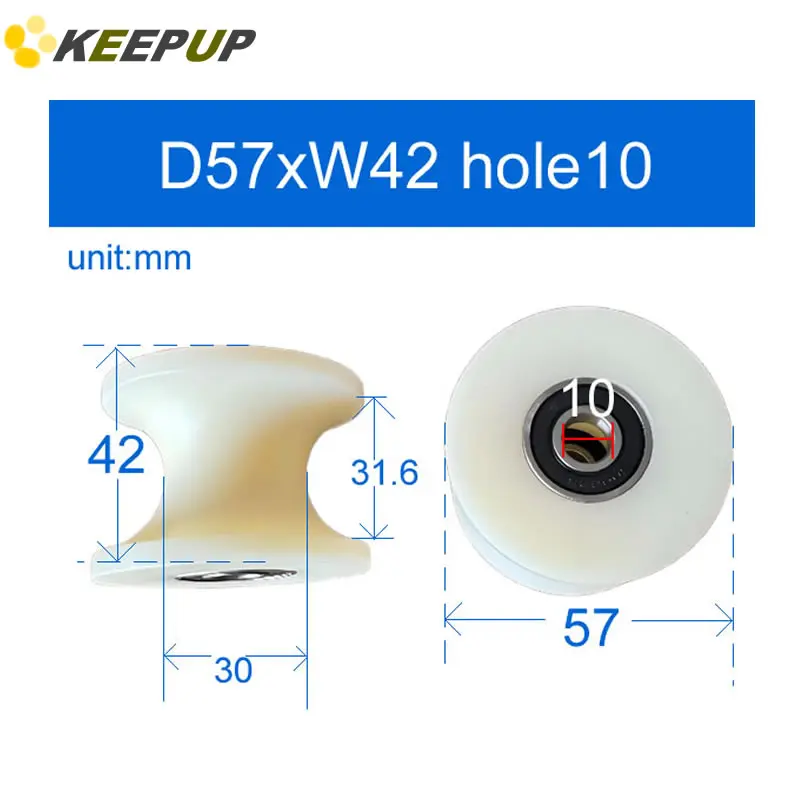 U Shaped Nylon Pulley Double Bearing Track Wheel Groove Roller Plastic Guide Wheel 10x57x42mm Hole10 Diameter 57 Width 42 GW31.6